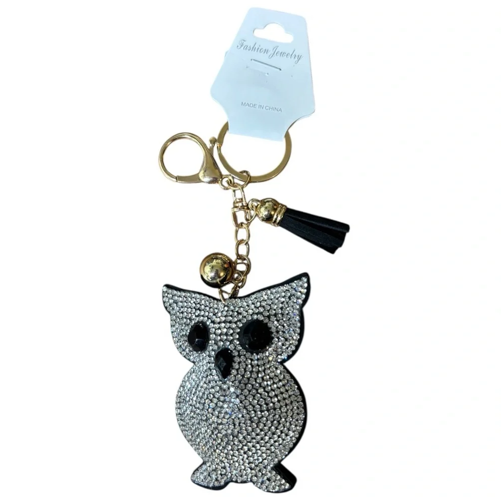 Fashion Jewelry Sparkling Silver and Black Owl Key Holder
